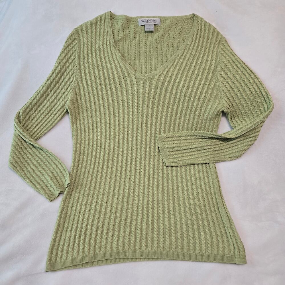 Brooks Brothers 100% Silk Ribbed V‑Neck Sweater – Women’s M Light Green